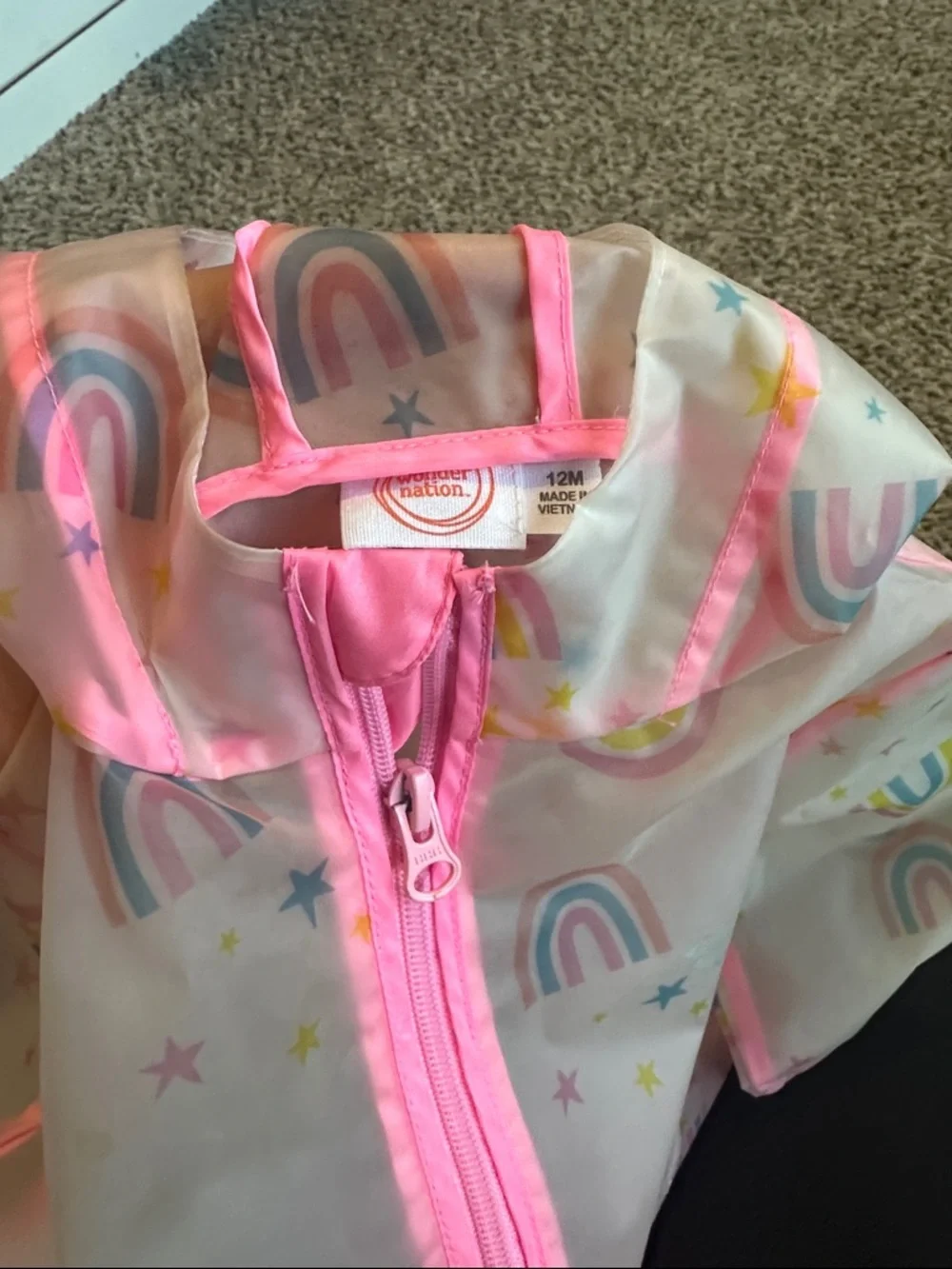 wonder nation Pink Clear Hooded Raincoat with Rainbow Print